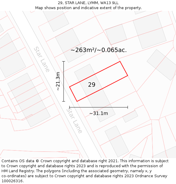 29, STAR LANE, LYMM, WA13 9LL: Plot and title map