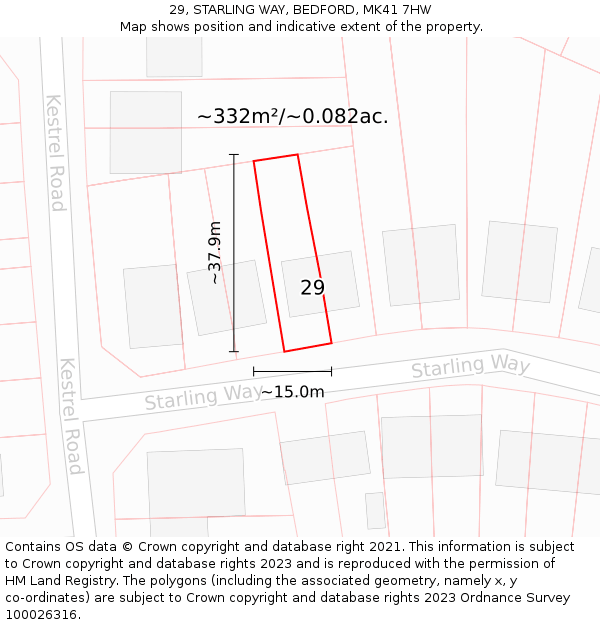 29, STARLING WAY, BEDFORD, MK41 7HW: Plot and title map