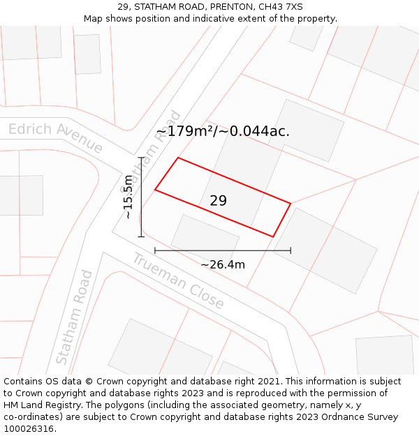 29, STATHAM ROAD, PRENTON, CH43 7XS: Plot and title map