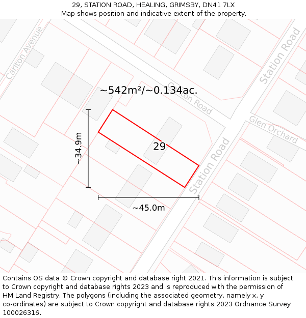 29, STATION ROAD, HEALING, GRIMSBY, DN41 7LX: Plot and title map