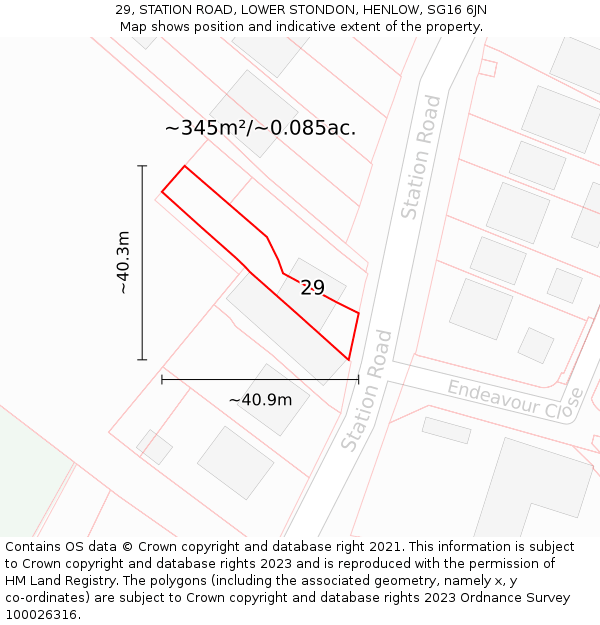 29, STATION ROAD, LOWER STONDON, HENLOW, SG16 6JN: Plot and title map