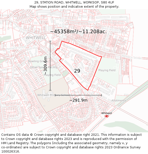 29, STATION ROAD, WHITWELL, WORKSOP, S80 4UF: Plot and title map