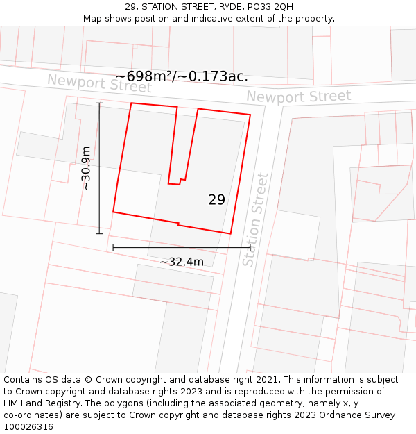 29, STATION STREET, RYDE, PO33 2QH: Plot and title map