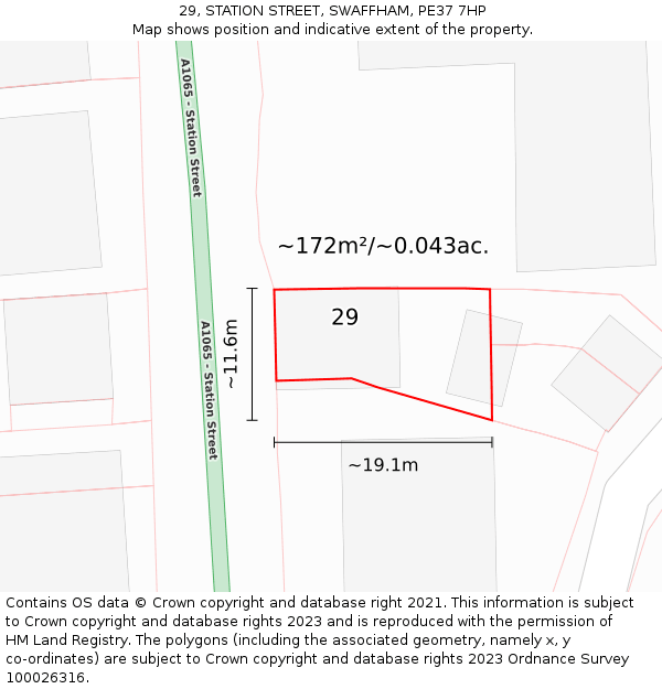 29, STATION STREET, SWAFFHAM, PE37 7HP: Plot and title map