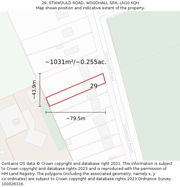 29, STIXWOULD ROAD, WOODHALL SPA, LN10 6QH: Plot and title map