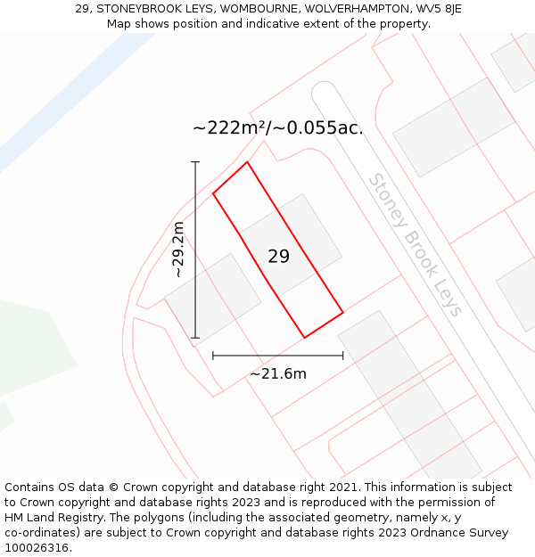 29, STONEYBROOK LEYS, WOMBOURNE, WOLVERHAMPTON, WV5 8JE: Plot and title map