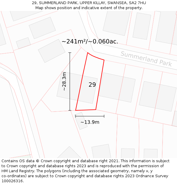 29, SUMMERLAND PARK, UPPER KILLAY, SWANSEA, SA2 7HU: Plot and title map