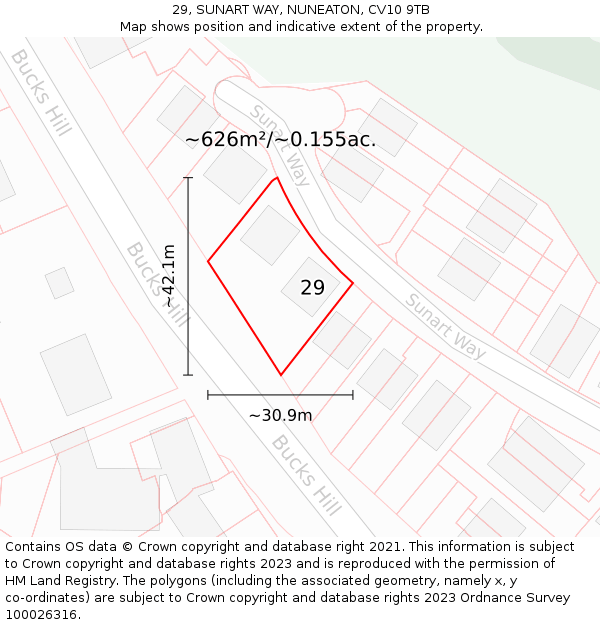 29, SUNART WAY, NUNEATON, CV10 9TB: Plot and title map