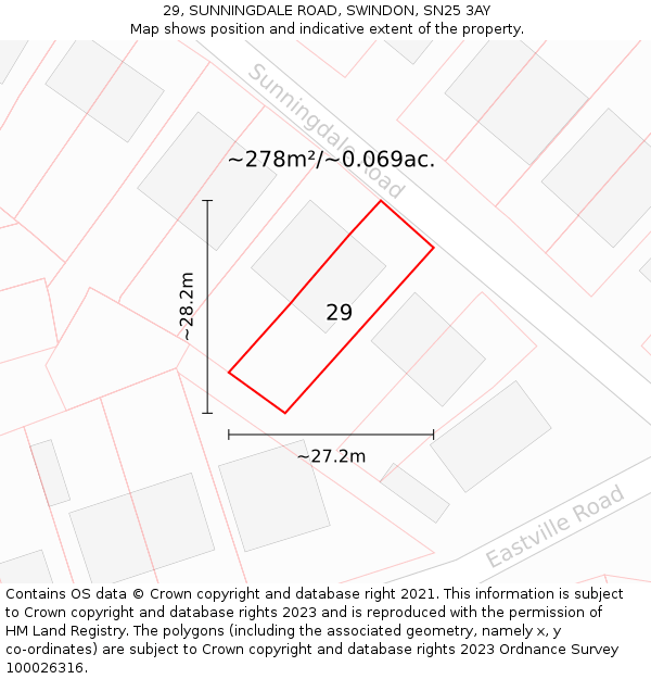 29, SUNNINGDALE ROAD, SWINDON, SN25 3AY: Plot and title map