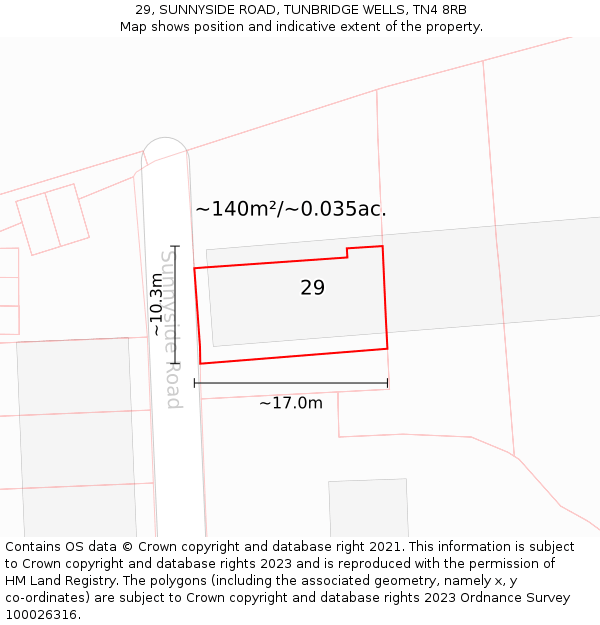 29, SUNNYSIDE ROAD, TUNBRIDGE WELLS, TN4 8RB: Plot and title map