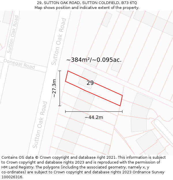 29, SUTTON OAK ROAD, SUTTON COLDFIELD, B73 6TQ: Plot and title map