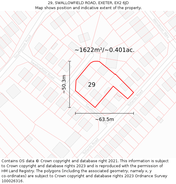 29, SWALLOWFIELD ROAD, EXETER, EX2 6JD: Plot and title map