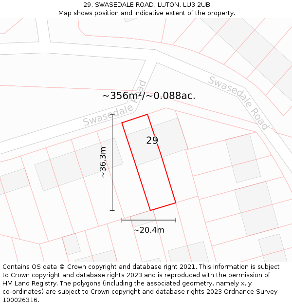 29, SWASEDALE ROAD, LUTON, LU3 2UB: Plot and title map