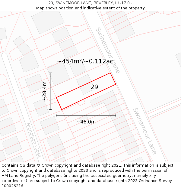 29, SWINEMOOR LANE, BEVERLEY, HU17 0JU: Plot and title map