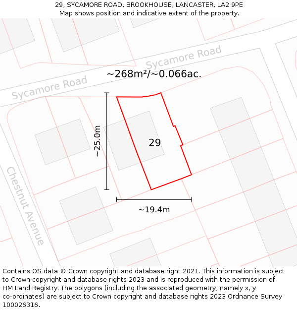 29, SYCAMORE ROAD, BROOKHOUSE, LANCASTER, LA2 9PE: Plot and title map