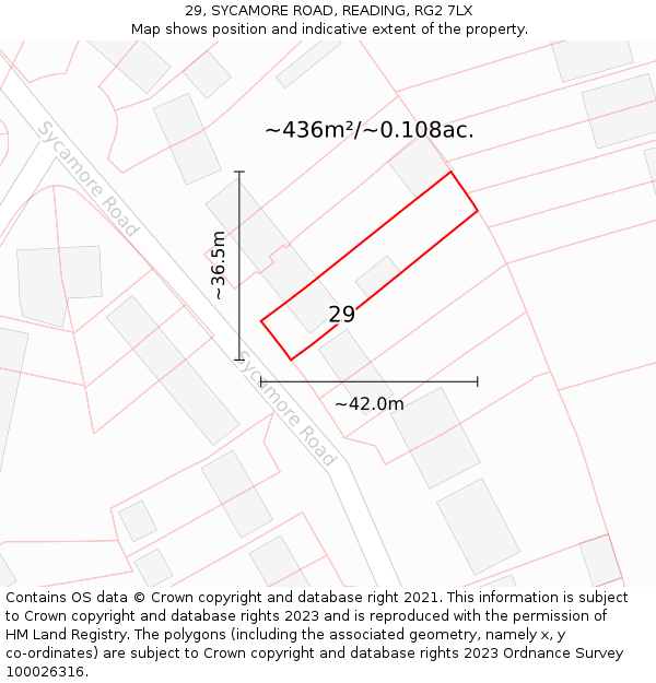 29, SYCAMORE ROAD, READING, RG2 7LX: Plot and title map