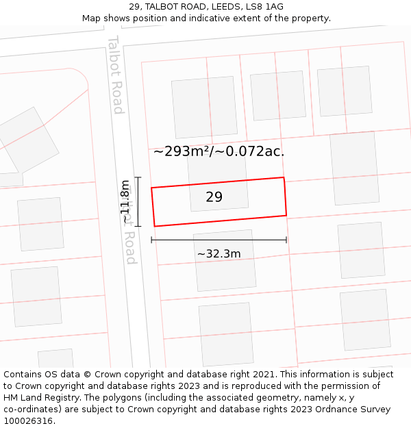 29, TALBOT ROAD, LEEDS, LS8 1AG: Plot and title map