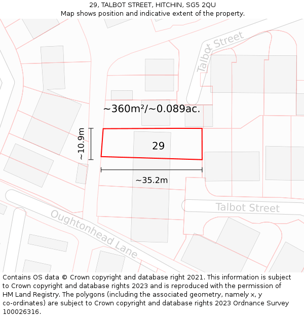 29, TALBOT STREET, HITCHIN, SG5 2QU: Plot and title map