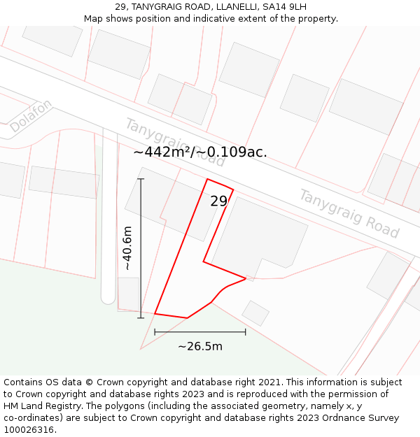 29, TANYGRAIG ROAD, LLANELLI, SA14 9LH: Plot and title map