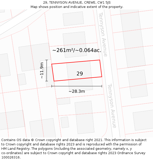 29, TENNYSON AVENUE, CREWE, CW1 5JS: Plot and title map