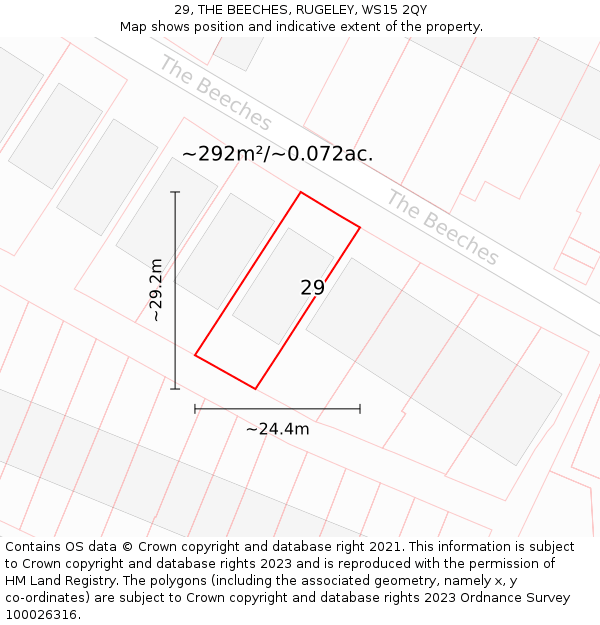 29, THE BEECHES, RUGELEY, WS15 2QY: Plot and title map