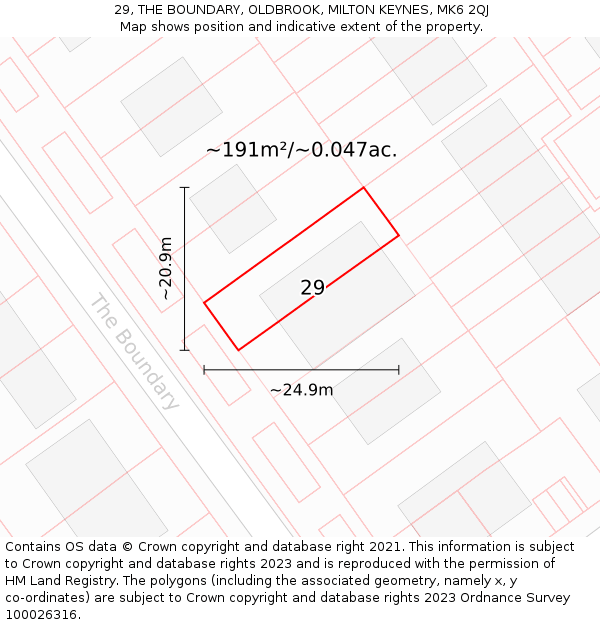 29, THE BOUNDARY, OLDBROOK, MILTON KEYNES, MK6 2QJ: Plot and title map