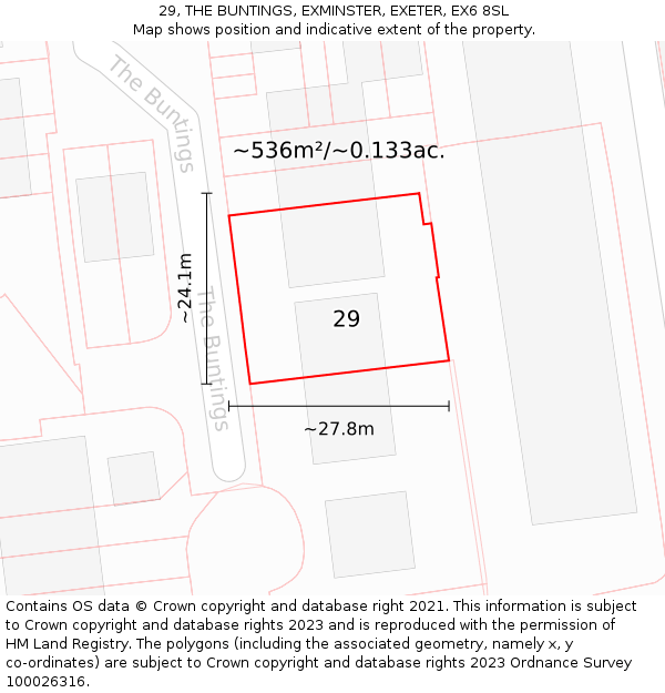 29, THE BUNTINGS, EXMINSTER, EXETER, EX6 8SL: Plot and title map