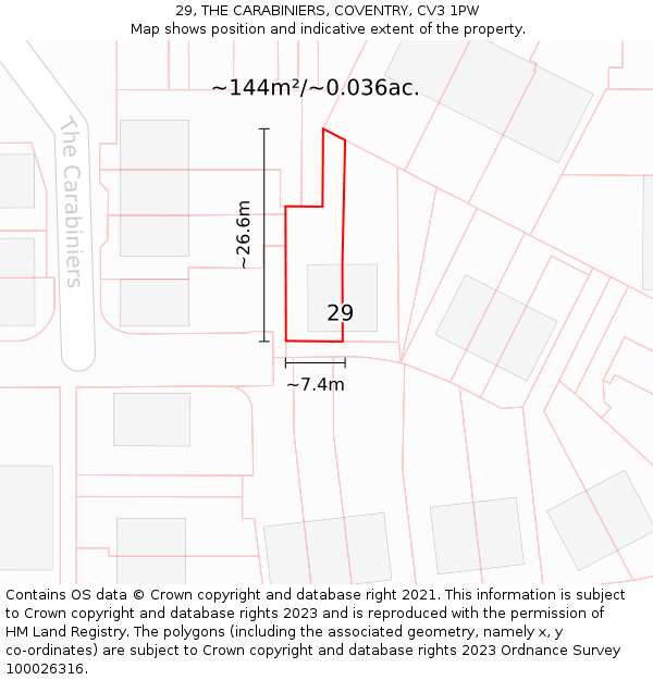 29, THE CARABINIERS, COVENTRY, CV3 1PW: Plot and title map