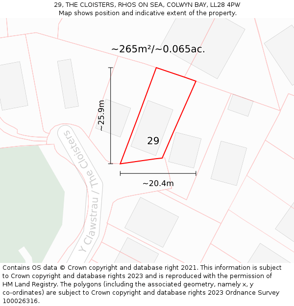 29, THE CLOISTERS, RHOS ON SEA, COLWYN BAY, LL28 4PW: Plot and title map