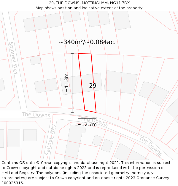 29, THE DOWNS, NOTTINGHAM, NG11 7DX: Plot and title map