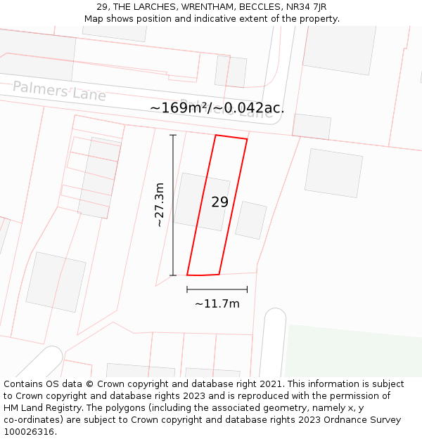 29, THE LARCHES, WRENTHAM, BECCLES, NR34 7JR: Plot and title map