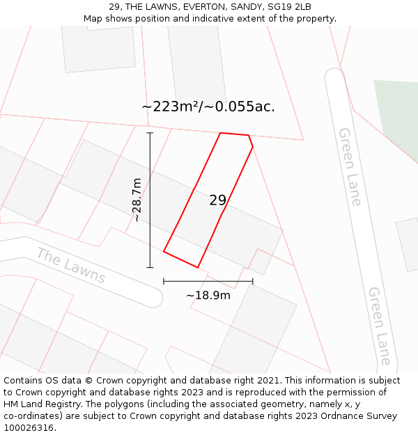 29, THE LAWNS, EVERTON, SANDY, SG19 2LB: Plot and title map