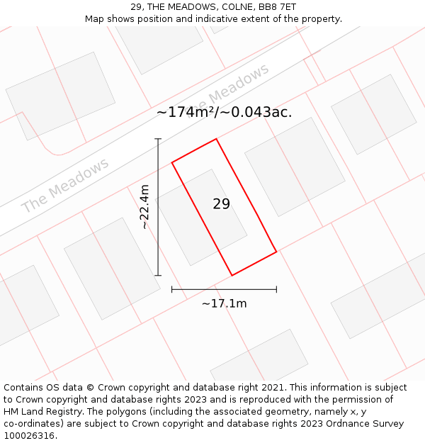 29, THE MEADOWS, COLNE, BB8 7ET: Plot and title map