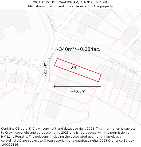 29, THE MOUNT, CAVERSHAM, READING, RG4 7RU: Plot and title map