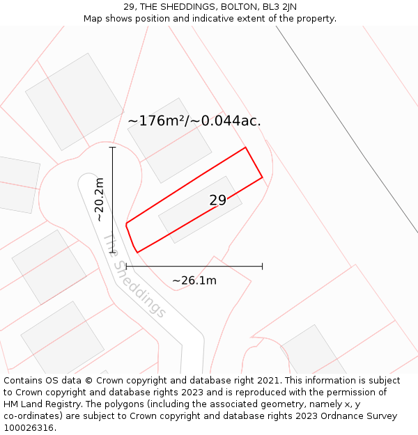 29, THE SHEDDINGS, BOLTON, BL3 2JN: Plot and title map