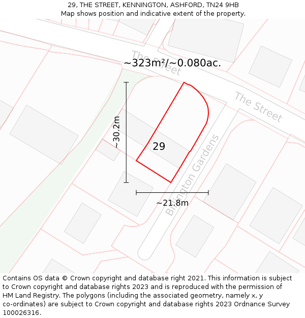 29, THE STREET, KENNINGTON, ASHFORD, TN24 9HB: Plot and title map