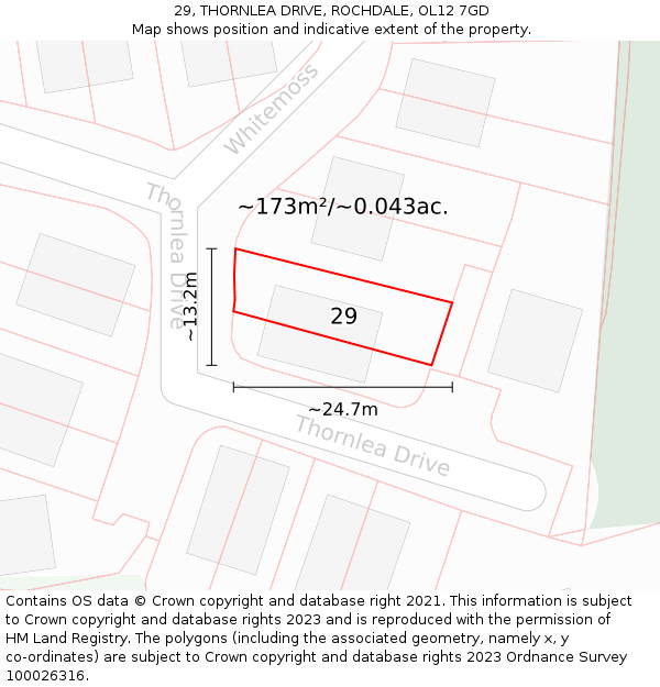 29, THORNLEA DRIVE, ROCHDALE, OL12 7GD: Plot and title map