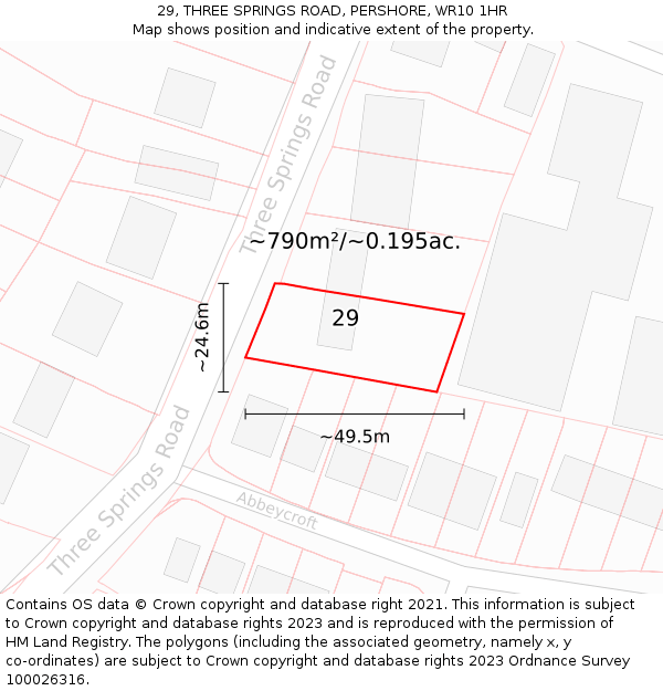 29, THREE SPRINGS ROAD, PERSHORE, WR10 1HR: Plot and title map