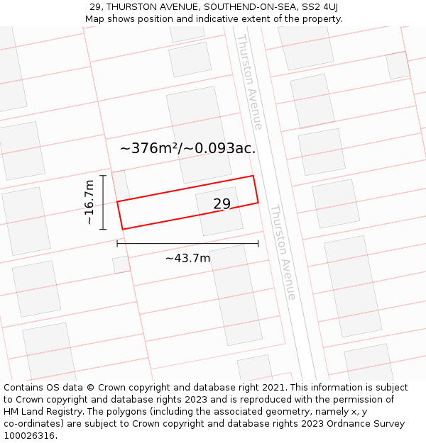 29, THURSTON AVENUE, SOUTHEND-ON-SEA, SS2 4UJ: Plot and title map