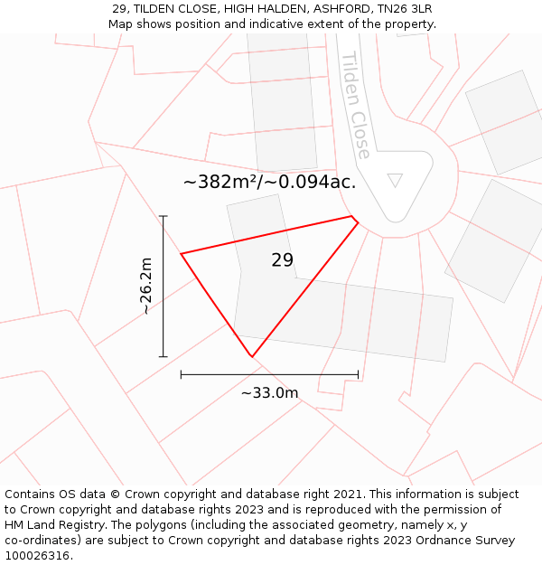 29, TILDEN CLOSE, HIGH HALDEN, ASHFORD, TN26 3LR: Plot and title map