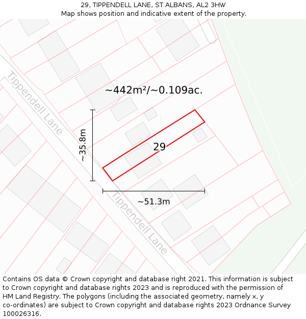 29, TIPPENDELL LANE, ST ALBANS, AL2 3HW: Plot and title map