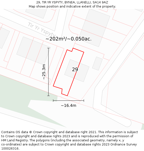 29, TIR YR YSPYTY, BYNEA, LLANELLI, SA14 9AZ: Plot and title map