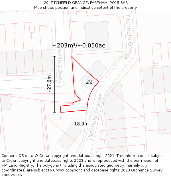 29, TITCHFIELD GRANGE, FAREHAM, PO15 5AR: Plot and title map