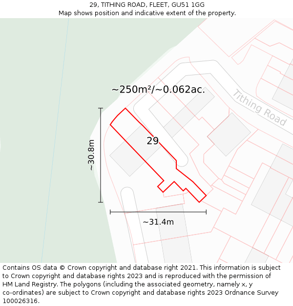 29, TITHING ROAD, FLEET, GU51 1GG: Plot and title map