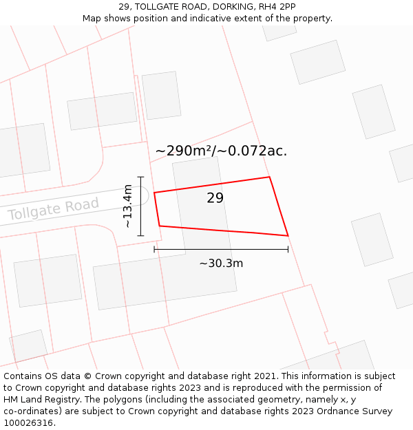 29, TOLLGATE ROAD, DORKING, RH4 2PP: Plot and title map