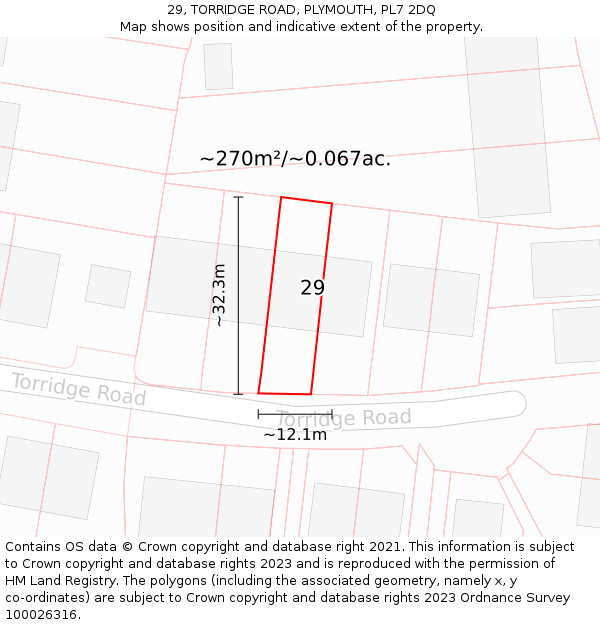 29, TORRIDGE ROAD, PLYMOUTH, PL7 2DQ: Plot and title map