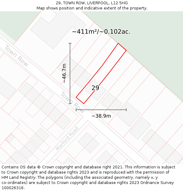 29, TOWN ROW, LIVERPOOL, L12 5HG: Plot and title map