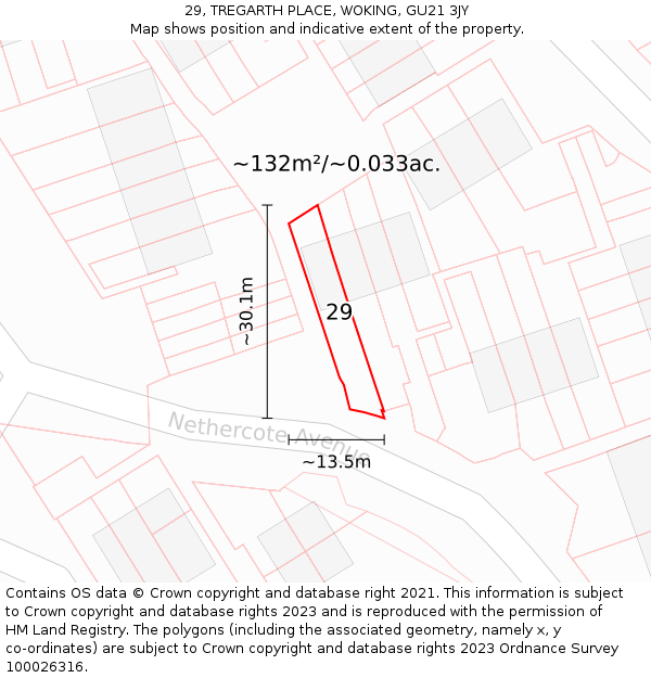 29, TREGARTH PLACE, WOKING, GU21 3JY: Plot and title map