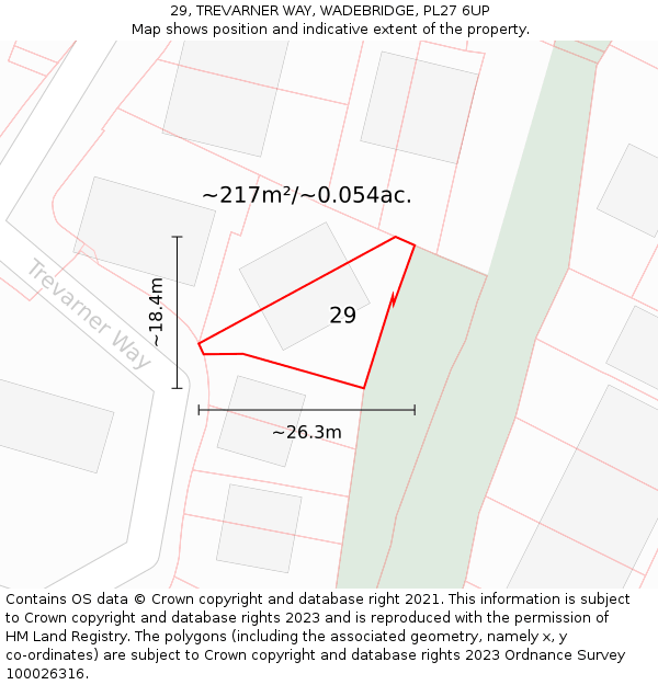 29, TREVARNER WAY, WADEBRIDGE, PL27 6UP: Plot and title map