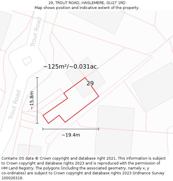 29, TROUT ROAD, HASLEMERE, GU27 1RD: Plot and title map